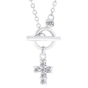   Silver Tone Cross Design Cubic Zirconia CZ Pendant Necklace: Jewelry