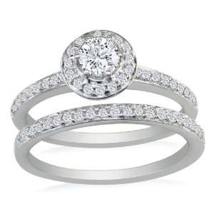  1 1/2ct Pave Diamond Bridal Engagement Ring Set in 14k 