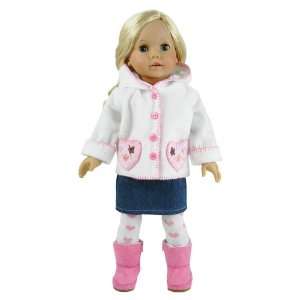 18 Doll Outfit, Pink Heart Print Tights, Denim Skirt, Casual Hooded 