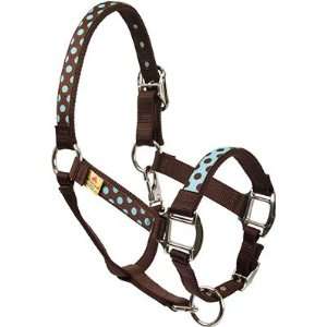 High Fashion Horse Blue Brown Polka Dot Halter, with Reverse Accent 