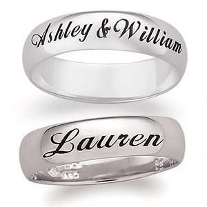    10K White Gold Engraved Name/Message Band, Size: 9: Jewelry
