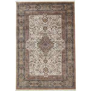  66 x 98 Ivory Hand Knotted Wool Kerman Rug: Furniture 
