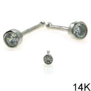  14k White Gold Nose Bone Bezel Settings with Clear CZ, 3mm 