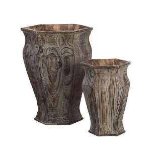  12.25H 17H Wood Hexagon Vase (2 ea./set) Gray Brown (Pack 