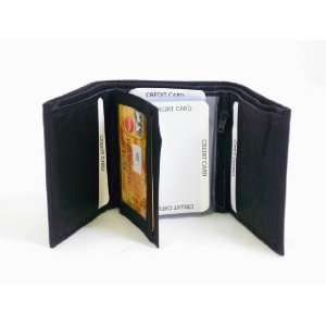   Black Leather Wallet Tri fold Multi window Pass Case: Office Products
