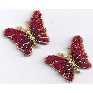   OF SAME FREE/Butterfly Maroon w/Gold Iron On Applique 2 Butterflies