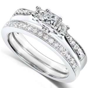  2/5 Carat TW Three Stone Princess Diamond Wedding Ring Set 