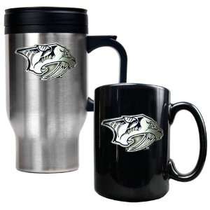 Nashville Predators Mug Set   16 oz Travel Mug & 15 oz Ceramic Mug Set
