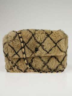Chanel Beige Lapin Fur and Quilted Pattern Flap Bag  