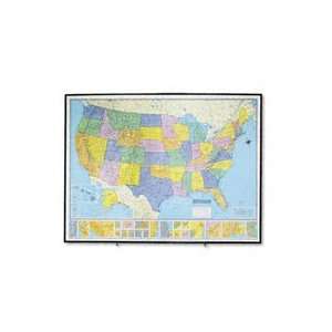   full color laminated u.s. political map, black metal frame, 51w x 35h