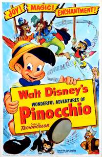 Disneys Pinocchio 1SH Orig Movie Poster 1954 Folded  