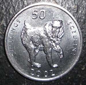 2002 Somalia 50 shillings Mandrill monkey animal coin  