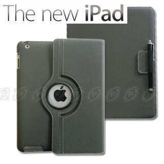 The New iPad 3rd Gen 360 Degree Rotating Stand PU Leather Case/Stylus 
