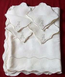 pc Beige Tablecloth Napkin Set Monogram A  