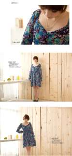 Womens Japanese Korean Fashion Style fit Slim Flower Long Sleeve Dress 