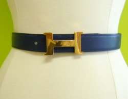 HERMES Reversible Leather Belt sz 70 / 27.5 w BOX 1997 Black Navy 