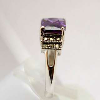 Marcasite and Amethyst .925 Sterling Silver Ring sz 6  