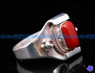 GENUINE STERLING SILVER RED CORAL RING  