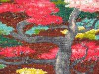 40s Asian Ming Tree Bonsai Gold Flecked Vintage Barkcloth Fabric 