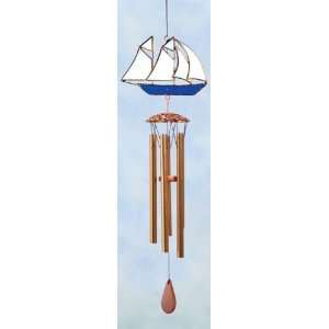   Art Small Sailboat Stained Glass Wind Chimes: Patio, Lawn & Garden