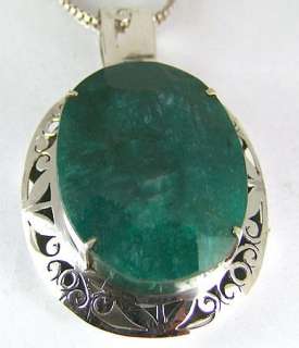 49gm BEAUTIFUL CARVED 925 SILVER EMERALD GEM PENDANT  