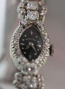 GIA $10,400 Rare Hamilton Vintage Gold Diamond Watch, 2.75 carats, 14K 
