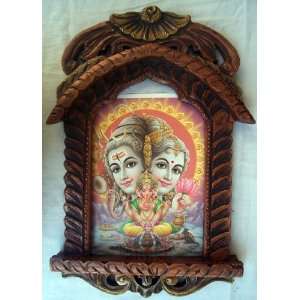  Lord Ganesha worshiping Shivling poster painting in Wood 