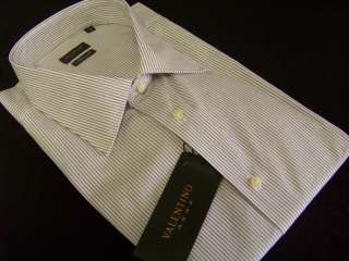 NWT VALENTINO ROMA INTERFIT GRAY/WHITE STRIPE COTTON DRESS SHIRT 18 35 