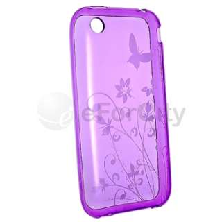 Purple Soft Gel Hard TPU Case Cover+Car Charger+Mount For iPhone 3G S 