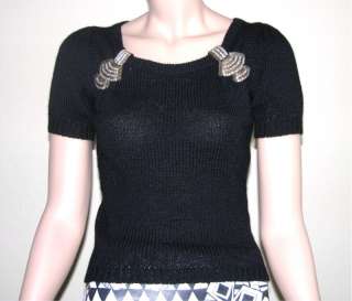 NEW $1245 GUCCI CASHMERE BEADED BLACK TOP SWEATER XSMALL  