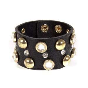 Glam Rock Leather Bracelet   BLACK