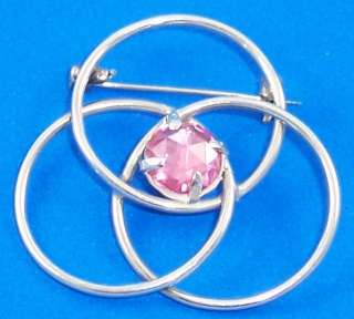 Vintage Mexico Mexican Pink Stone Love Knot Pin Brooch  