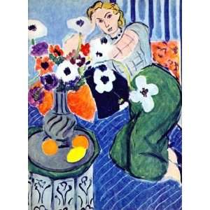 Oil Painting Anemones and Woman, Harmony in Blue Henri Matisse Hand 