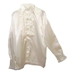  70s 60s Disco Frill Fancy Dress Shirt WHITE One Size: Toys 