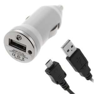  GTMax 6FT Micro USB Cable (Black) + White USB Car Charger 