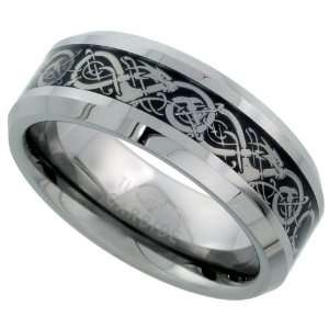  Tungsten Carbide 8 mm Flat Wedding Band Ring Inlaid Celtic 