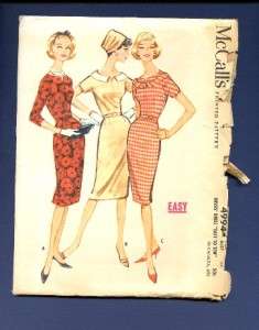 Late 1950s Sheath Dress Pattern 3 Necklines McCall 4994  
