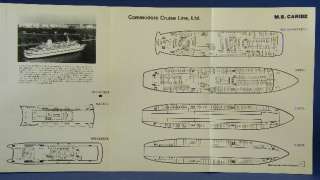 Vintage 1978 Deck Plan Commodore Cruise Ship MS CARIBE  