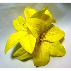  Yellow Double Lily Hair Flower Clip Beauty