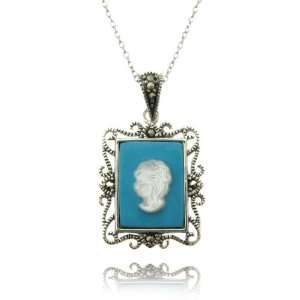   Marcasite Antique Cameo Style Turquoise Picture Frame Pendant Jewelry