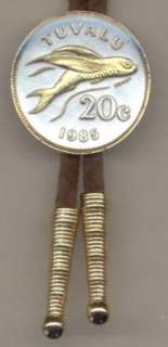 Gold on Silver Tuvalu 20 cent Flying Fish Bolo Tie  