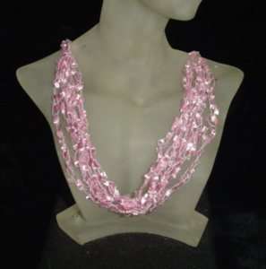 Pink Eyelash Yarn Trellis Necklace  