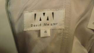 DAVID MEISTER BROCADE SHIMMERING METALLIC SILVER HALTER COCKTAIL KNEE 