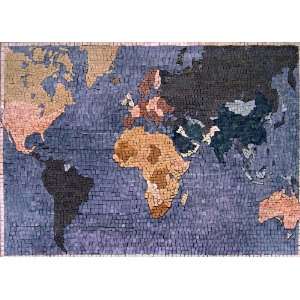  38x38 World Map Artistic Marble Mosaic Stone Mural 