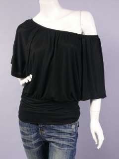 Black Off the Shoulder Ruched Bat Sleeve Top M  