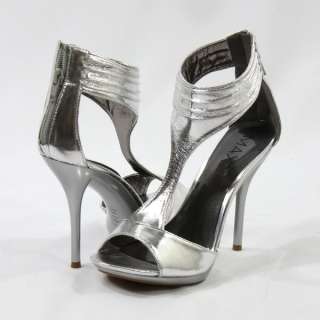   Brand New Max Rave by BCBG Kelvin Silver Patent Party High Heels Shoes