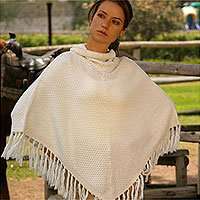 Alpaca wool poncho, White Weave Clothing