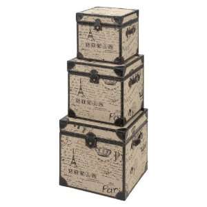  Set of Three Wood Burlap Storage Trunks: Home & Kitchen
