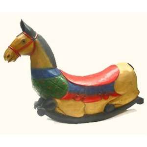   30 by 9 by 22  tall hand carved wooden Rocking Horse