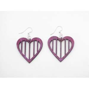 Fuschia Slotted Heart Wooden Earrings: GTJ: Jewelry